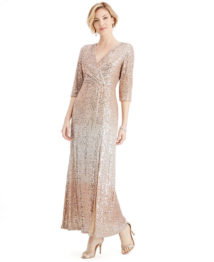 r&m richards embroidered sequin panel gown