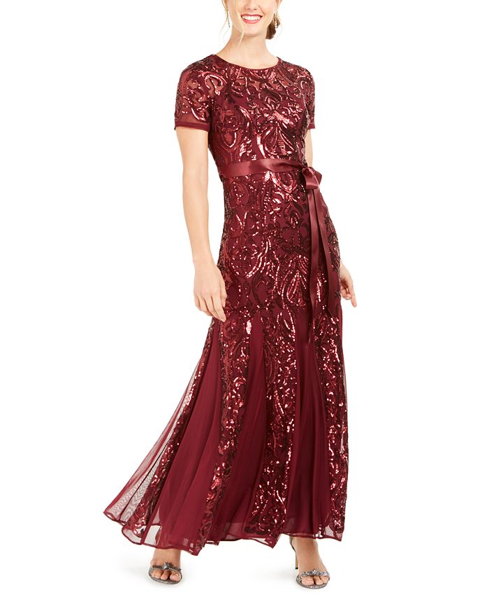 R & m richards petite embellished illusion gown deals
