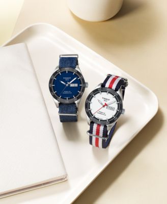 Tissot LIMITED EDITION Swiss T-Sport Powermatic 80 Red, White & Blue Fabric Strap Watch 42mm, Created for Macy's