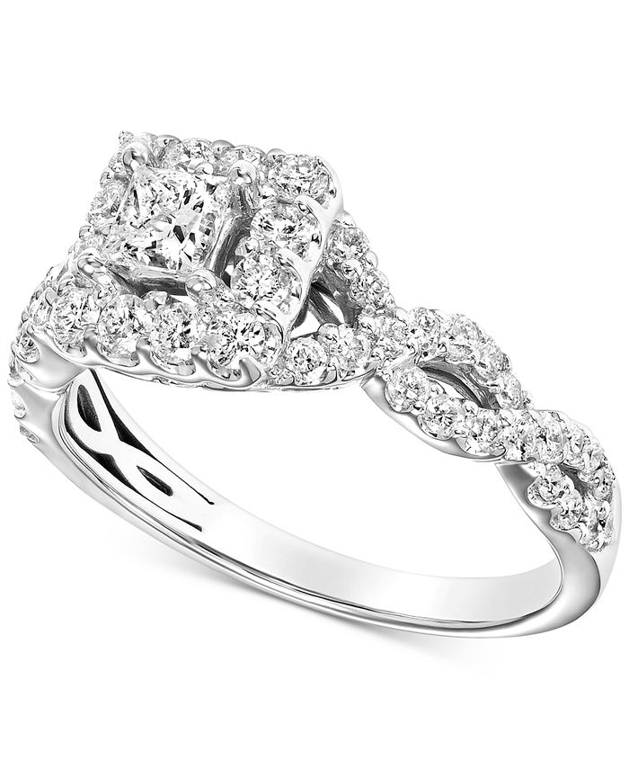 Macy's Diamond Square Halo Braided Shank Engagement Ring (1 ct. t.w