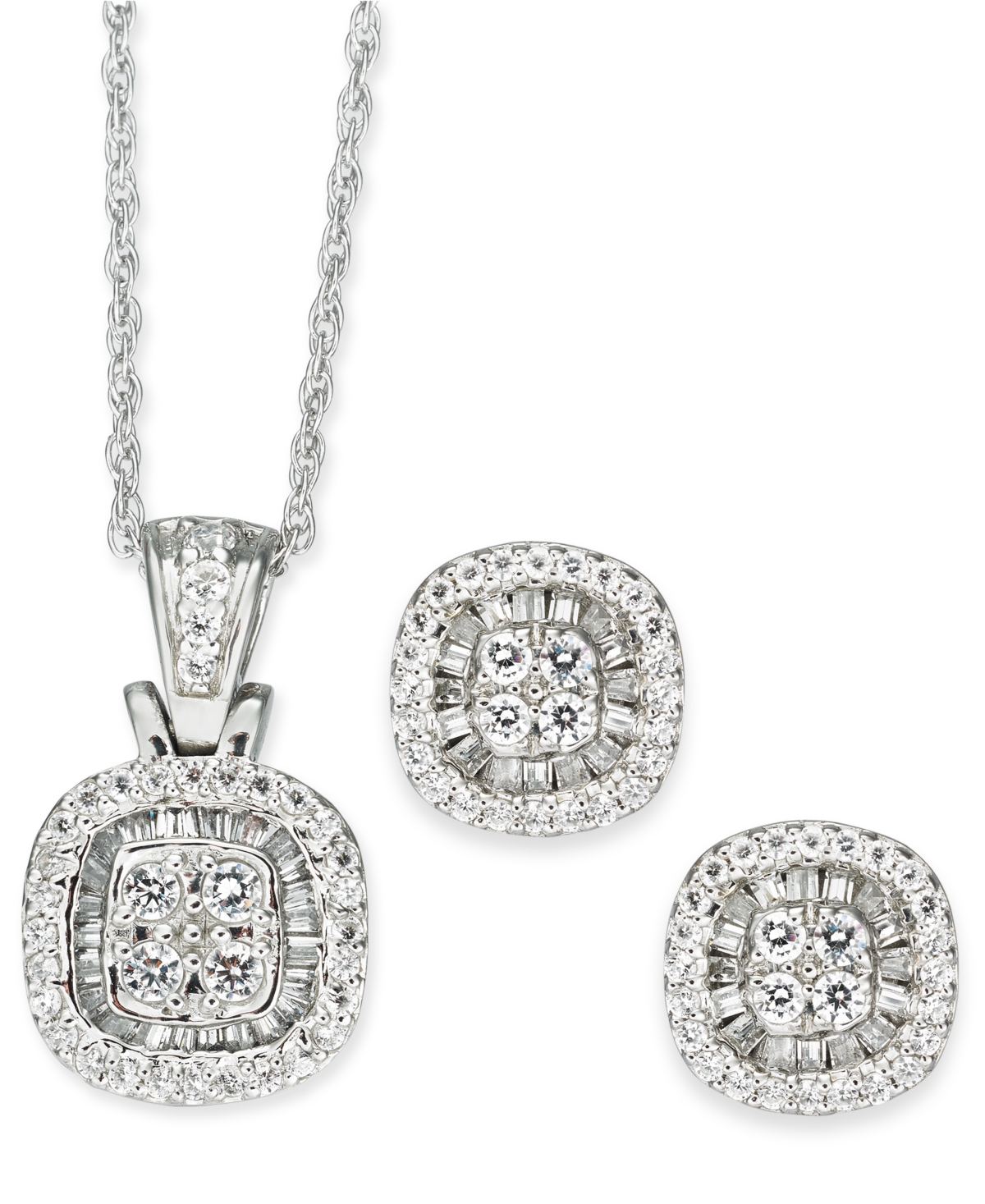 2-Pc. Set Diamond Halo Heart Cluster Pendant Necklace & Matching Stud Earrings (1 ct. t.w.) in 10k White Gold (Also in Round & - Square/White