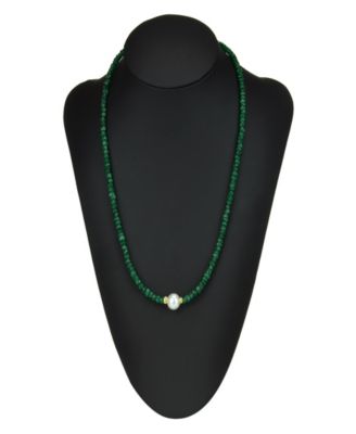 Gemstone and Cultured Pearl (9-10 mm) Strand Necklace in 14k Yellow Gold (Available in Ruby (80-1/2 ct. t.w), Sapphire (80-1/2 ct. t.w.), Emerald (80-1/2 ct. t.w.) and Black Spinel (60- 1/2 ct. t.w)