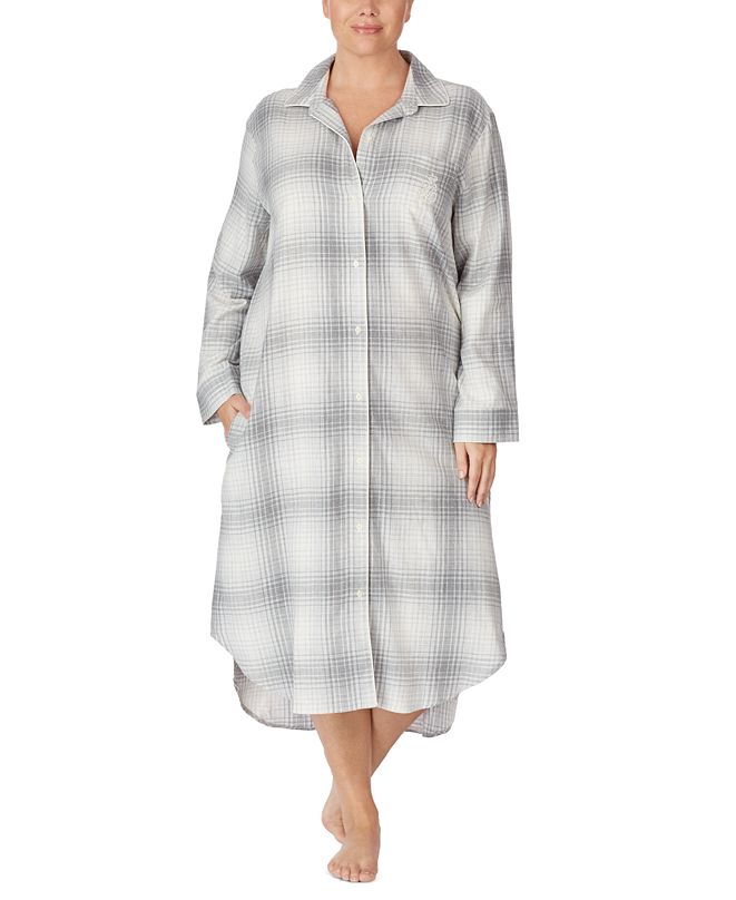 Lauren Ralph Lauren Plus Size Cotton Plaid Ballet Long Sleep Shirt & Reviews Bras, Panties