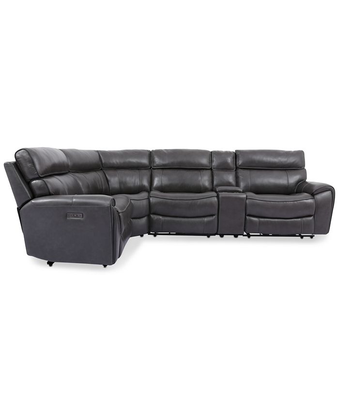 Furniture - Hutchenson 5-Pc. Leather Sectional with 2 Power Recliners, Power Headrests and Console