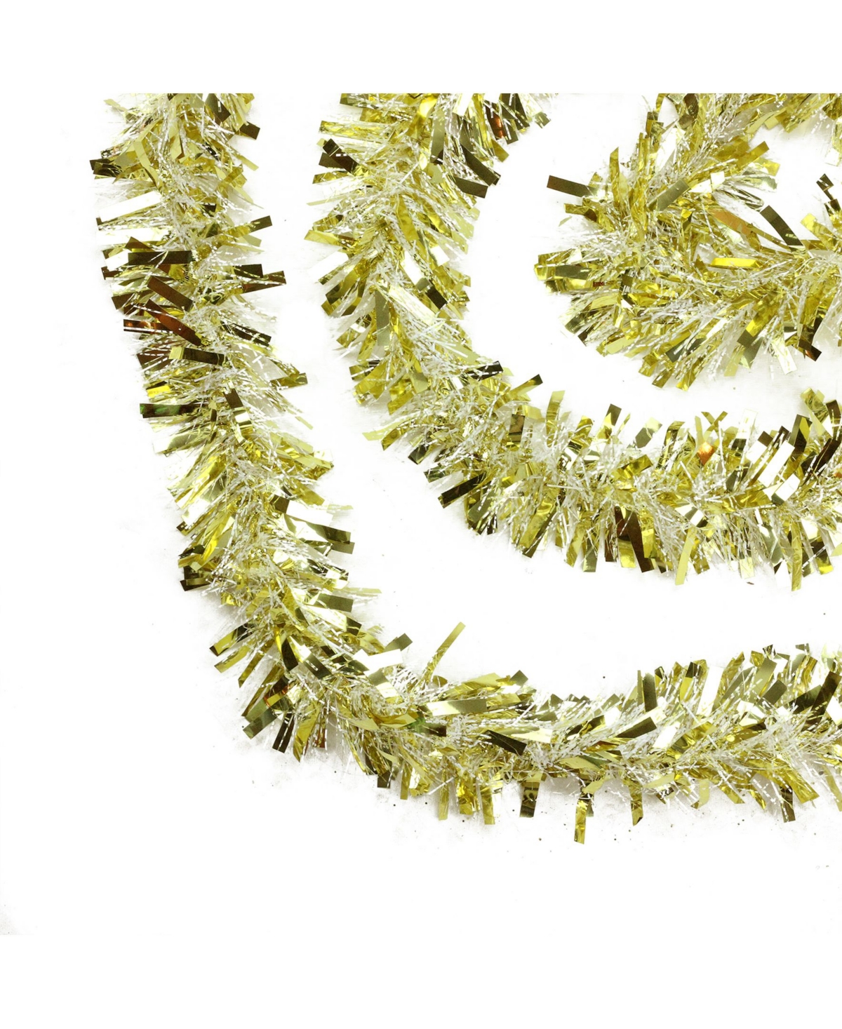 50' Gold and White Wide Cut Christmas Tinsel Garland - Unlit - Gold