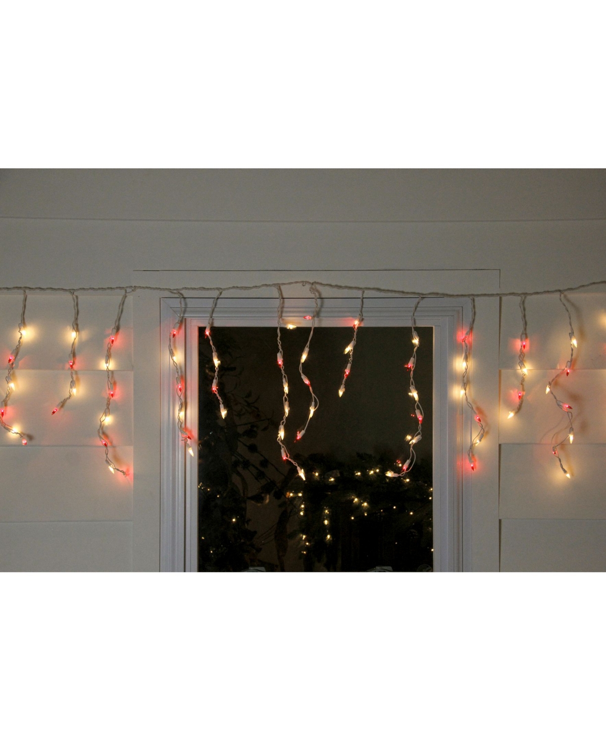 Northlight Set of 50and Clear Mini Window Curtain Icicle Christmas Lights - White Wire - Red
