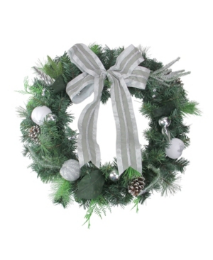 Northlight White And Silver Apple And Pine Cone Artificial Christmas Wreath - 24 Inch Unlit In Green