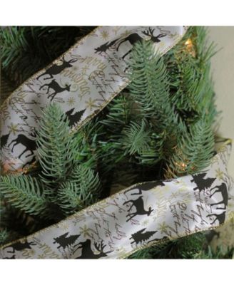 White and Black Playful Reindeer Wired Christmas Craft Ribbon 2.5" x 10 Yards