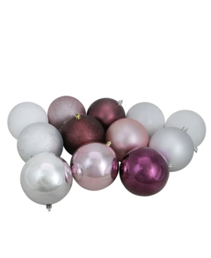 Northlight 12ct Blush Pink/mulberry/silver/white Shatterproof 3-finish Christmas Ball Ornaments 4" In Multi