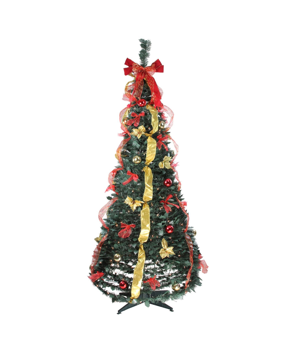 6' Pre-Lit Red and Gold Decorated Pop-Up Artificial Christmas Tree - Clear Lights - Gold