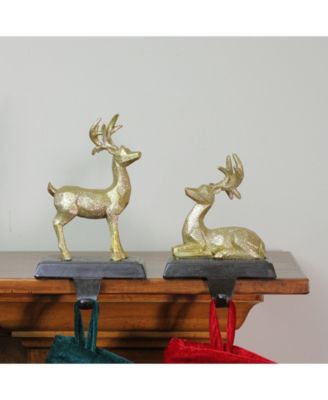 Set of 2 Gold Reindeer Glittered Christmas Stocking Holders 8.5"