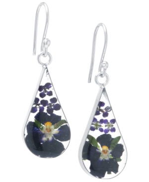 image of Medium Teardrop Dried Flower Earrings in Sterling Silver. Available in Multi, Blue, Yellow or Purple