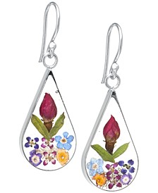 Medium Teardrop Dried Flower Earrings in Sterling Silver. Available in Multi, Blue, Yellow or Purple