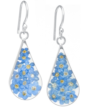 Medium Teardrop Dried Flower Earrings in Sterling Silver Available in Multi Blue Yellow or Purple