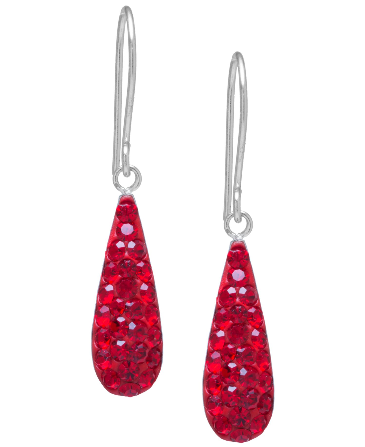 Pave Crystal Teardrop Earrings in Sterling Silver. Available in Clear, Black, Blue, Multi, Purple or Red