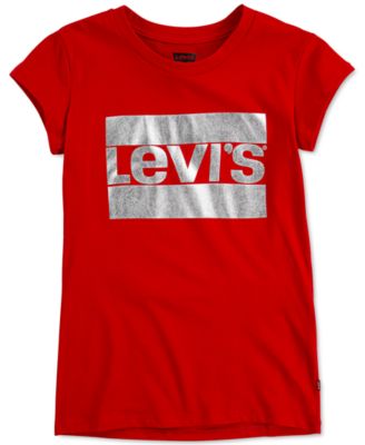 red shirt with silver print