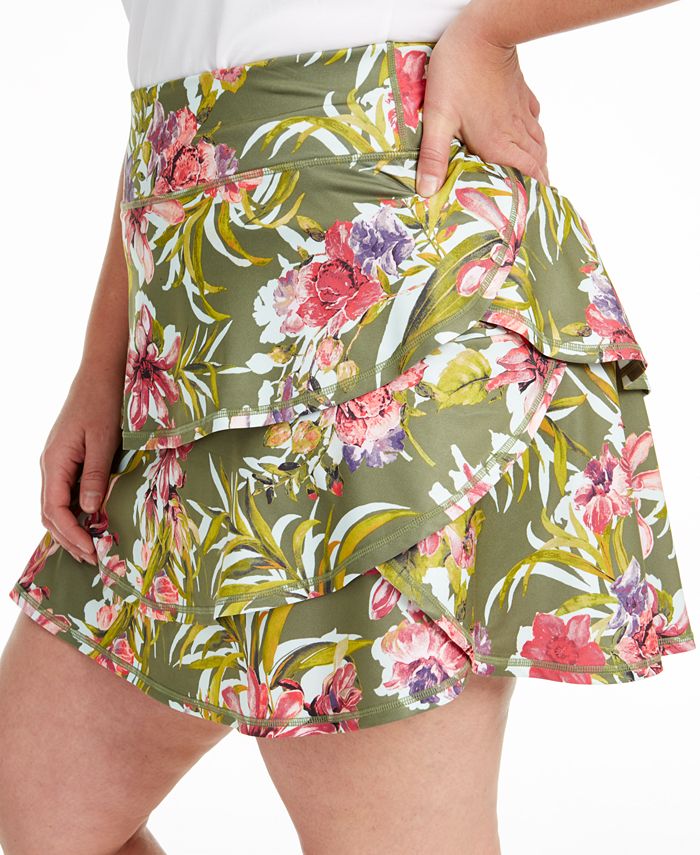 Ideology Plus Size FloralPrint Ruffled Skort, Created for Macy's Macy's