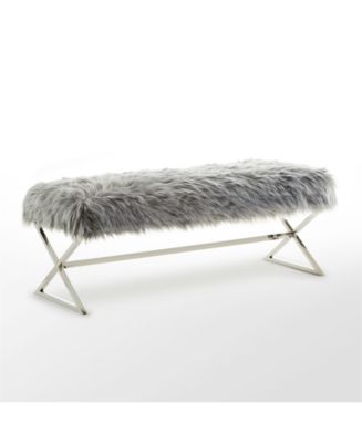 INSPIRED HOME Aurora Faux Fur Bench with Metal X-Leg Frame & Reviews ...