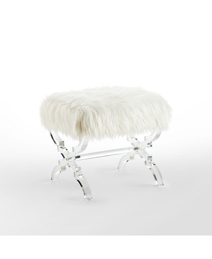 Inspired Home Giselle Faux Fur Ottoman with Acrylic XLeg Frame Macy's