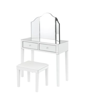 Inspired Home Juliet Mirrored Vanity Stool Trifold Mirror Set