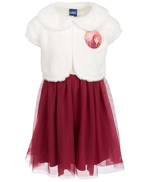 Disney Little Girls 2 Pc Frozen Anna Faux Fur Shrug Dress Set