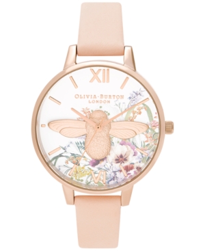 image of Olivia Burton Women-s Enchanted Garden Peach Leather Strap Watch 34mm