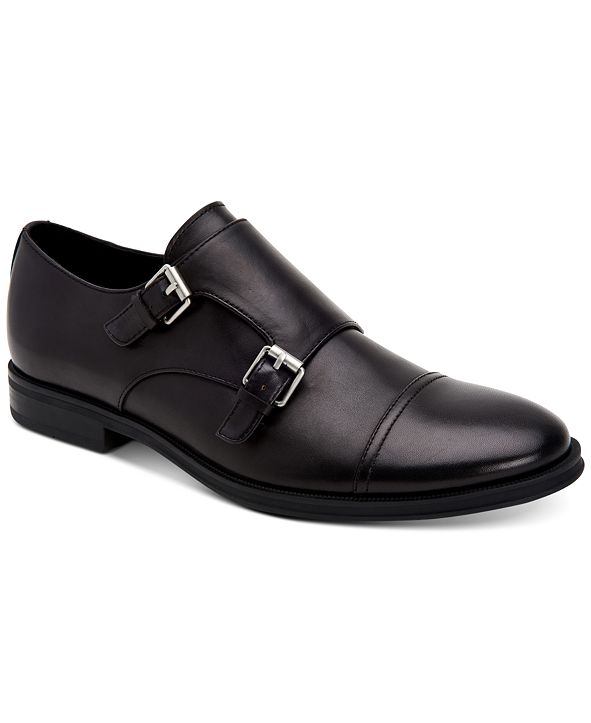 calvin klein robbie black embossed double monk strap shoes