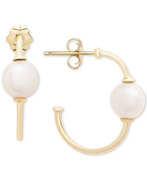 image of Cultured Freshwater Pearl (6mm) Hoop Earrings in 14k Gold