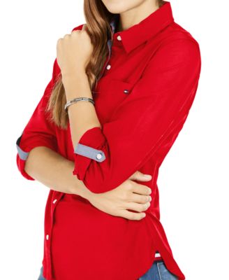 Women's Cotton Roll-Tab Button-Up Shirt
