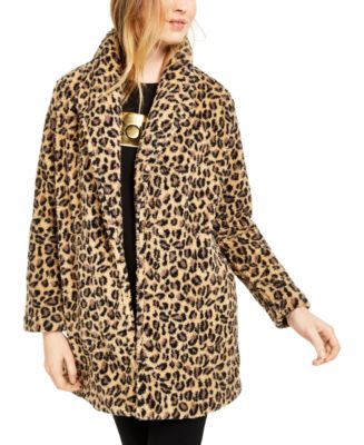 Calvin Klein Leopard-Print Fleece Flyaway Jacket - Macy's