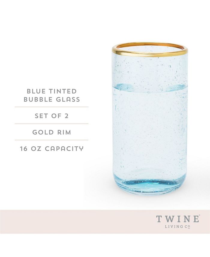 Twine Aqua Bubble Gold Rim Glass Tumblers, Set of 2, 16 Oz - Blue