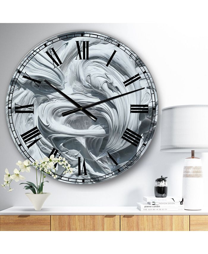Designart Waves of White Gray Paint Large Modern Wall Clock - 36" x 28 ...