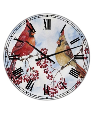 Designart Two Cardinals and Snowy Winter Berries Oversized Cottage Wall Clock - 36