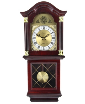 Bedford Clock Collection 26" Antique Chiming Wall Clock With Roman Numerals In Mahogany Cherry Oak