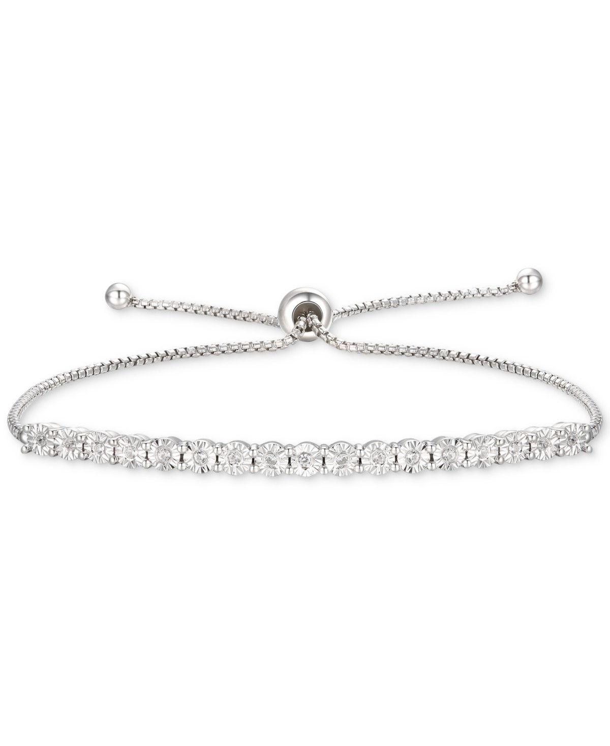 Украшения Macy's Diamond Bolo Bracelet (1/10 ct. t.w.) in Sterling Silver, 14k Gold-Plated Sterling Silver or 14k Rose Gold-Plated Sterling Silver — фото 1