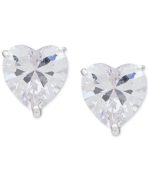 image of Anne Klein Silver-Tone Crystal Heart Stud Earrings