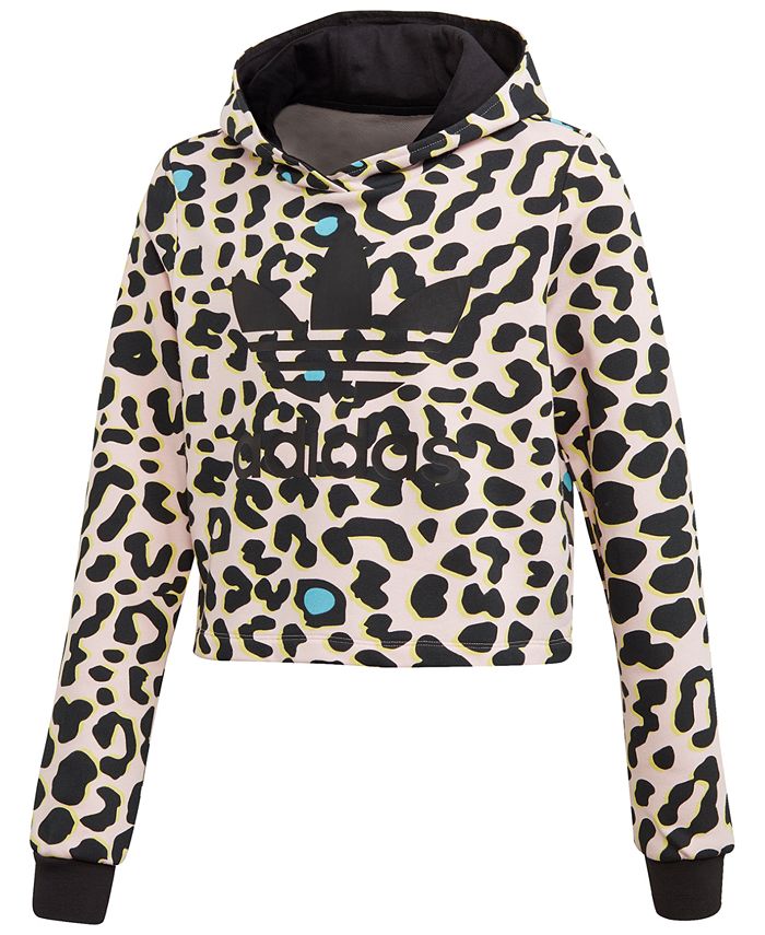 adidas Big Girls Leopard-Print Cropped Hoodie - Macy's