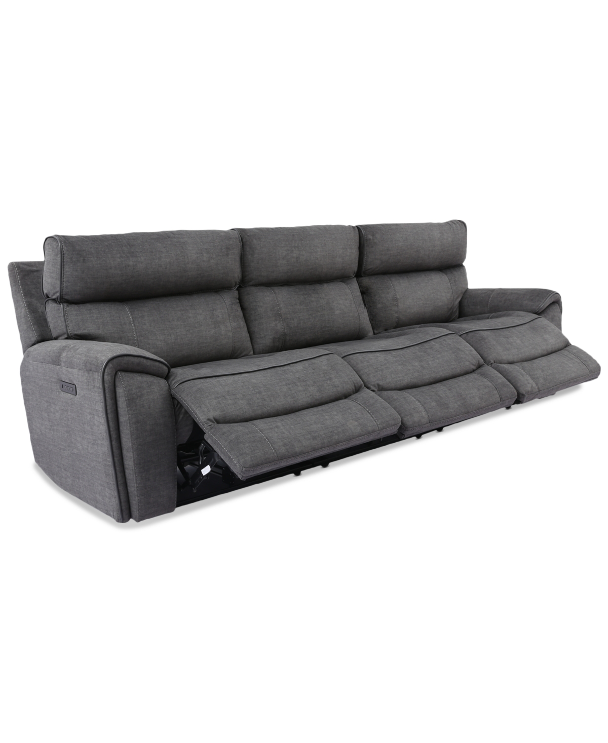 Furniture Hutchenson 3-pc. Fabric Sectional With 3 Power Recliners And Power Headrests In Charcoal Moss