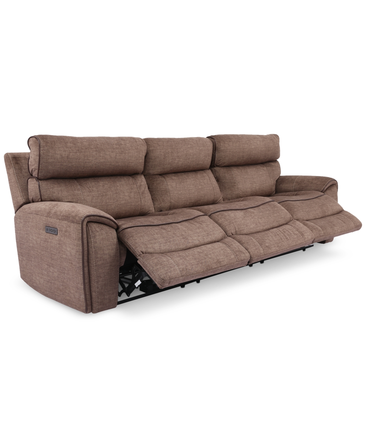 Furniture Hutchenson 3-pc. Fabric Sectional With 3 Power Recliners And Power Headrests In Chocolate Brown