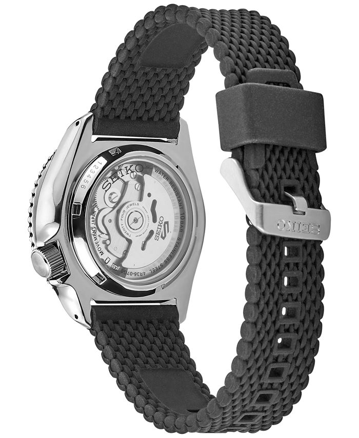 Seiko - Men's Automatic 5 Sports Black Silicone Mesh Strap Watch 42.5mm
