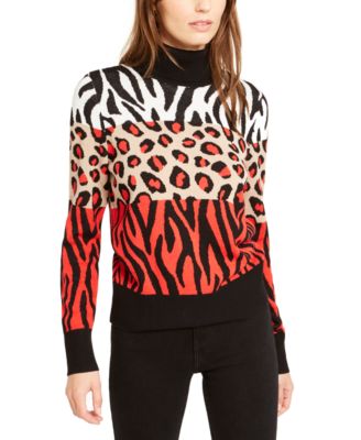 Bar III Animal Print Turtleneck Sweater 