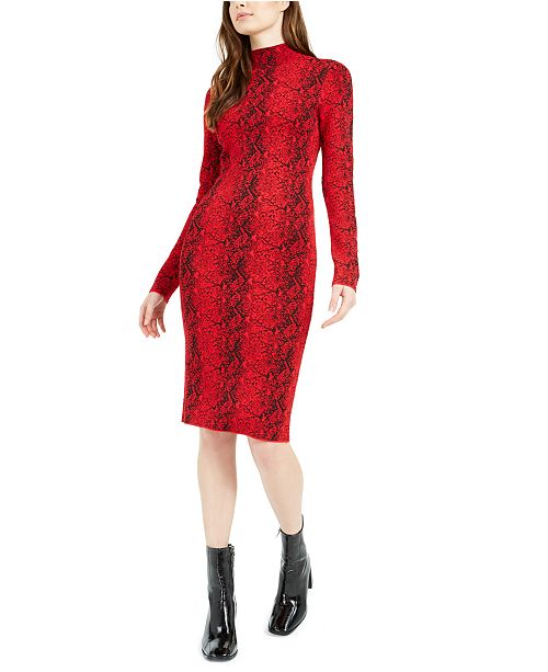 Bar Iii Printed Long Sleeve Bodycon Sweater Dress Created For