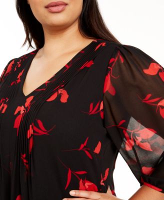 Calvin Klein Plus Size Red Floral Babydoll Dress