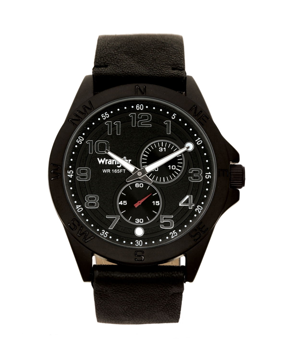 Men's Black Faux Leather Strap Watch, 48MM - Black