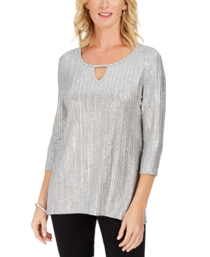image of Jm Collection Metallic Ribbed Keyhole Top, Created for Macy-s