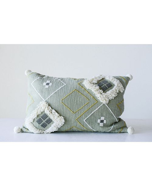 Bloomingville Sage Green Pillow With White Decorative Fringe