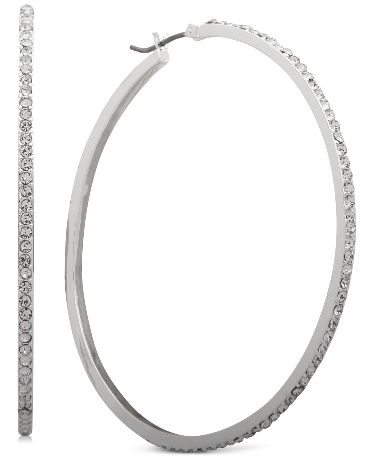 Medium Silver-Tone Pave Hoop Earrings 2" - Silver