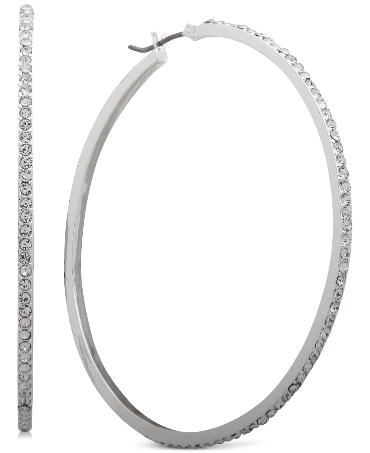 Medium Silver-Tone Pave Hoop Earrings 2" - Silver