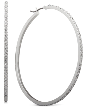 Dkny Medium Silver-tone Pave Hoop Earrings 2" In Silver