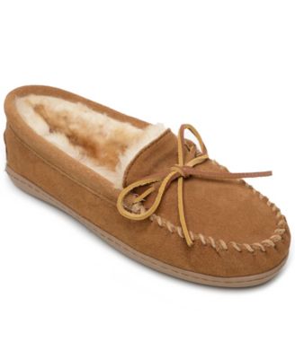 Wool Lined Slippers Extra Thick Sole Mens Hardsole Beige Lambswool Moccasins 